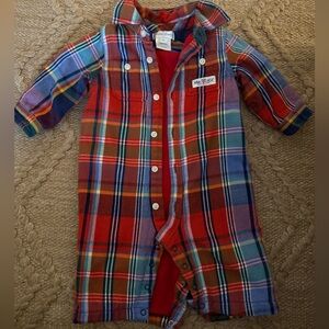 Ralph Lauren Baby Plaid One-Piece Jumpsuit | Red Multi | 0–3 Months | EUC